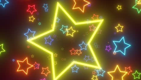 neon star shape rainbow fluorescent glow led lights shine fly forward - 4k seamless vj loop motion background animation