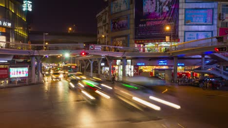 wuhan city night time illuminated traffic street panorama 4k time lapse china