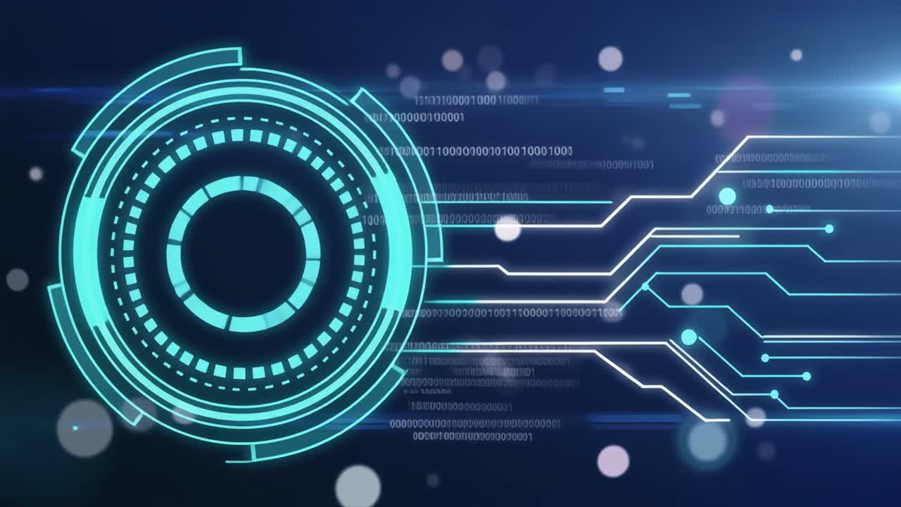 Futuristic Digital HUD Interface with Binary Data Flow
