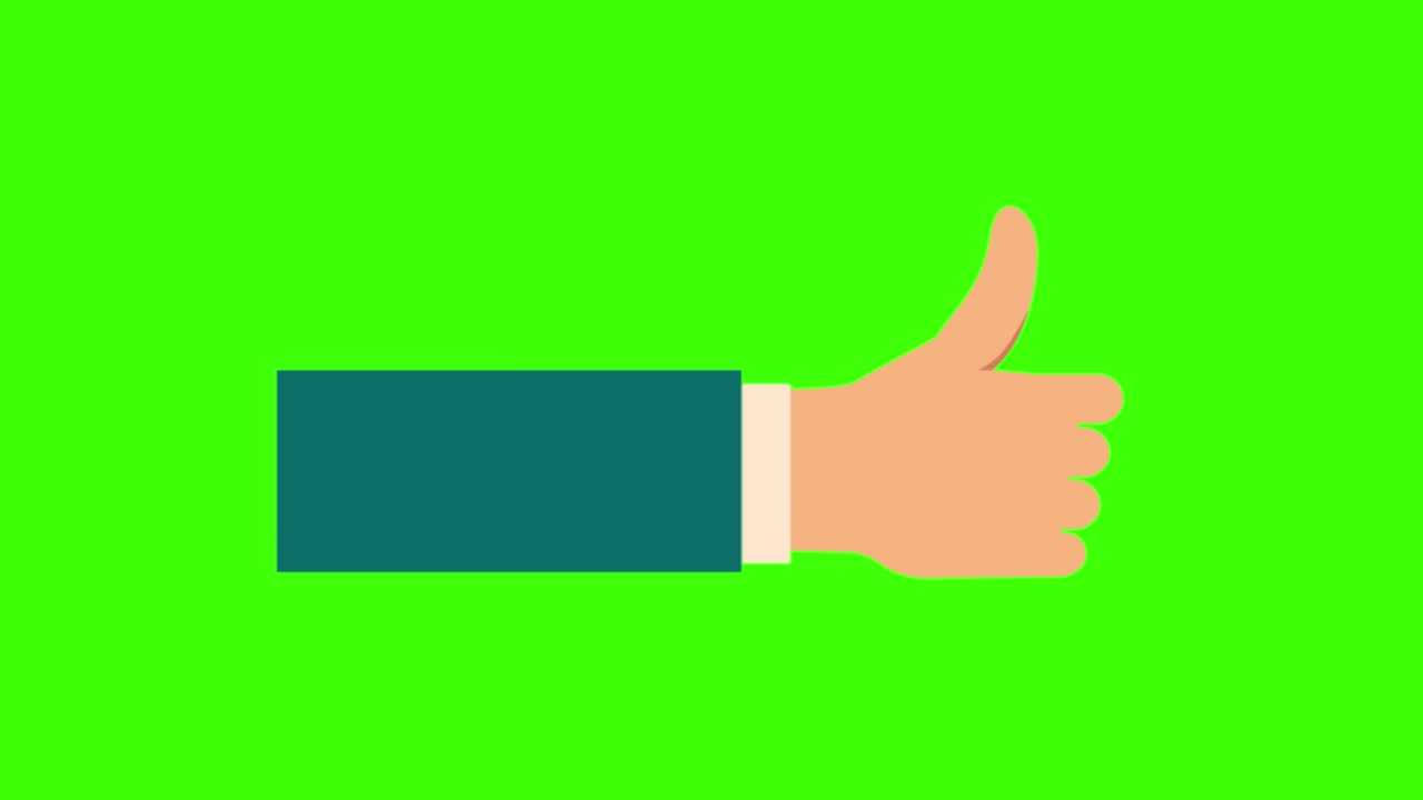 녹색 화면에 좋은 아이콘을 가리키는 손의 애니메이션