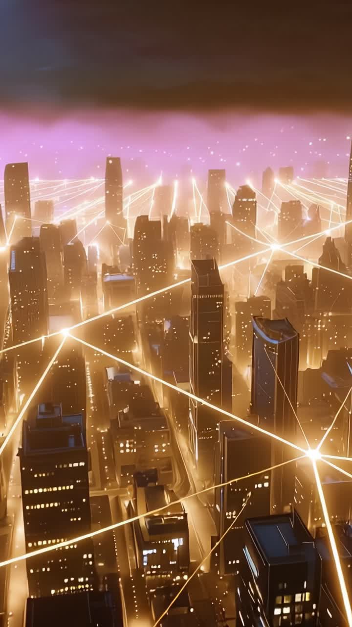 Illuminated Cityscape Displaying a Vibrant Network of Lights and Connections, Capturing the Essence of Urban Life and Connectivity in a Stunning Nighttime View