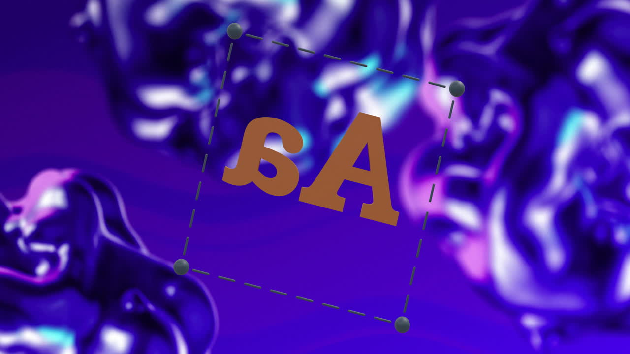 animación de una letra un icono de texto en una tableta transparente que gira sobre gotas líquidas flotantes en azul