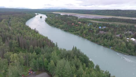 aerial footage of the kenai river in soldotna, alaska