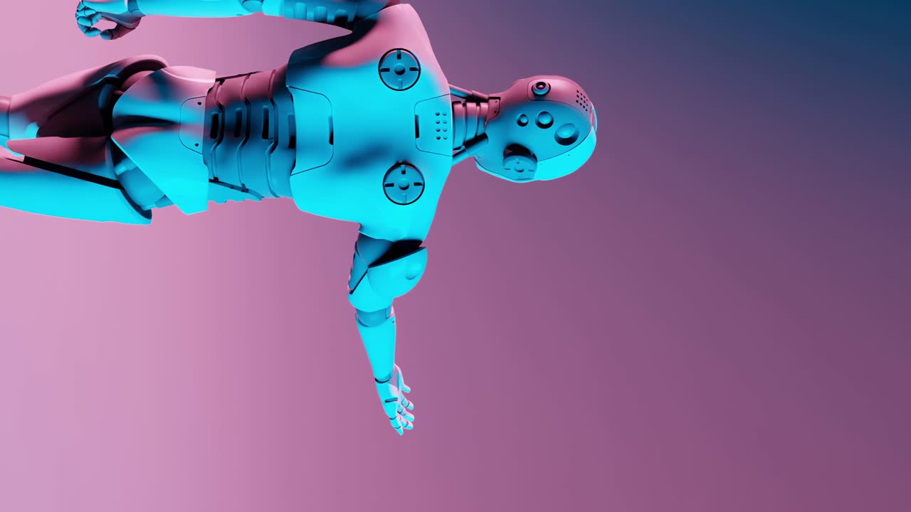 Figura robotica contemporanea su uno sfondo sfumato verticale.