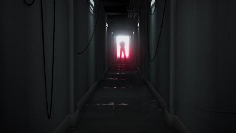 Animation-Der-Silhouette-Eines-Mannes,-Der-Im-Dunklen-Korridor-Steht