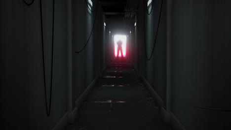Animation of man silhouette standing in dark corridor