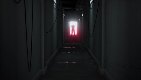 animation of man silhouette standing in dark corridor