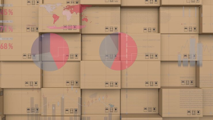 Statistical data processing against stack of delivery boxes at warehouse
