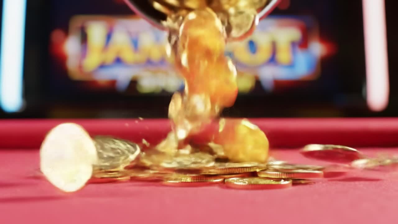 A Thrilling Sequence of Coins Falling and Collecting in a Video Game Context, Showcasing the Excitement of Winning Big in a Slot Machine Experience