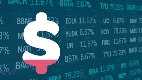 animation of dollar sign filling up with pink over financial data processing