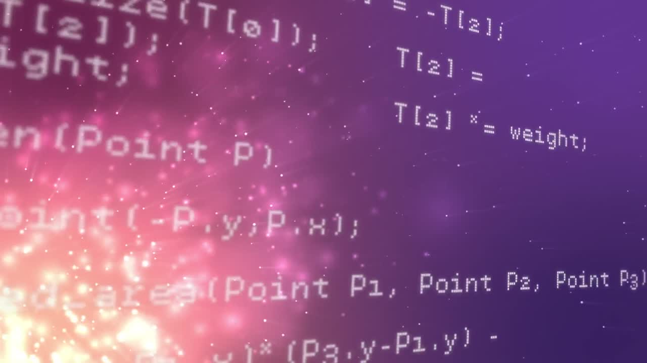 보라색과 금색 배경에 데이터 처리의 애니메이션