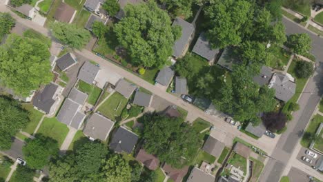 aerial view of a suburban neighborhood with houses and green trees