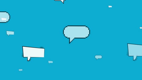 animation of multiple blank speech bubbles with copy space floating against blue background