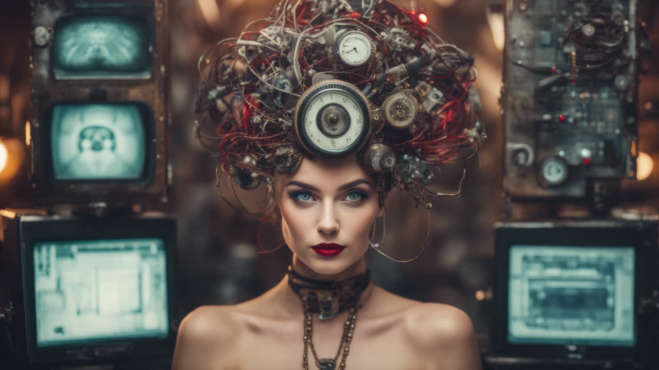 technology female with Vr headset in made with AI