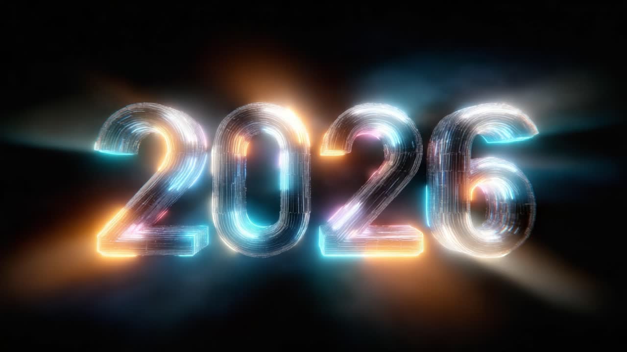 A Stunning Visual Display Featuring the Year 2026 in a Futuristic and Colorful Design, Perfect for Celebrations and Announcements of New Beginnings