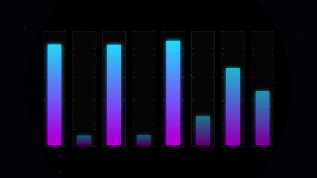 Digital Audio Equalizer Bars Pulsing on Dark Background