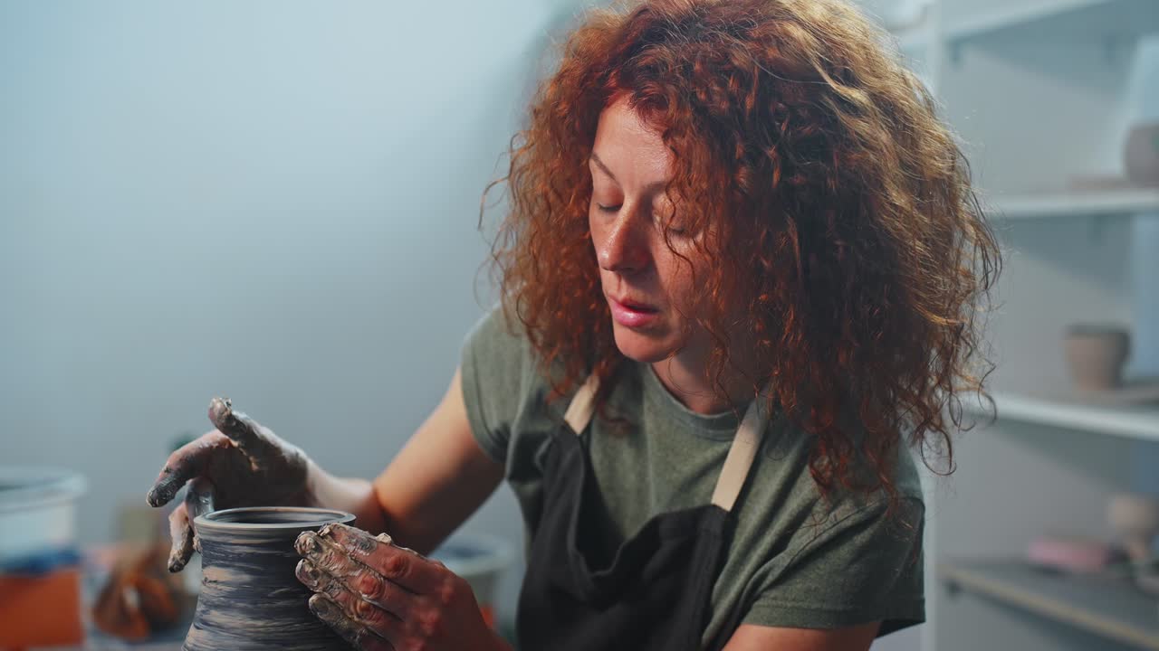 Woman making pottery