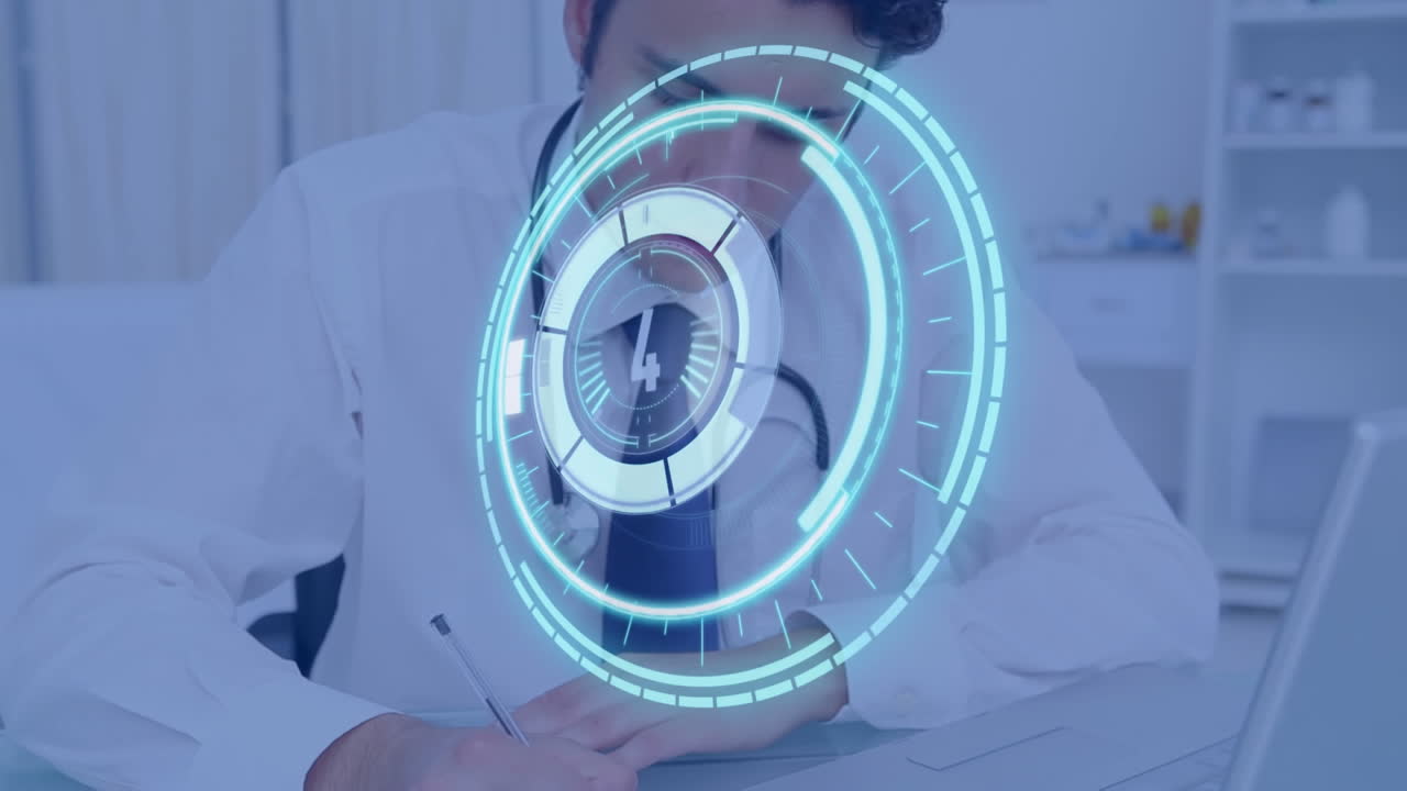 animación de la exploración del alcance sobre el médico tomando notas