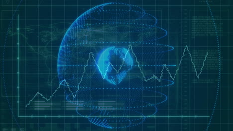 Animación-De-Globo-Y-Gráficos-Fluctuantes-Sobre-Fondo-De-Cuadrícula-Digital.