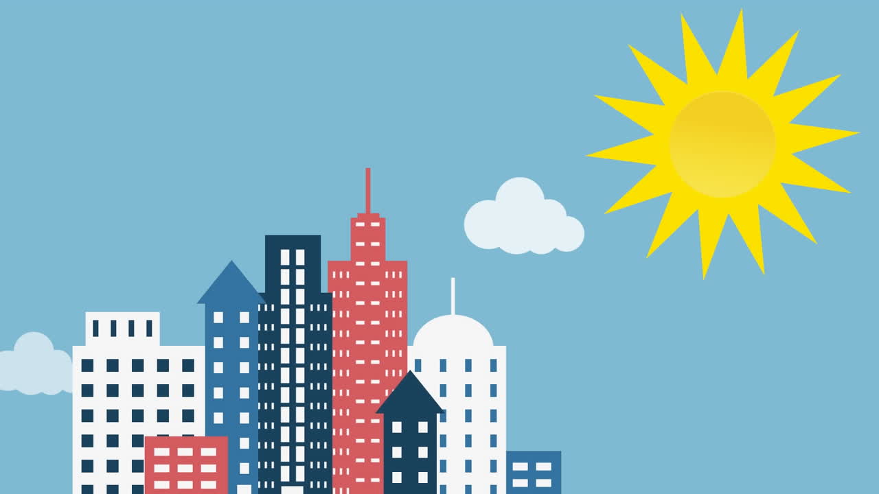 Animazione del sole che ruota sopra la città