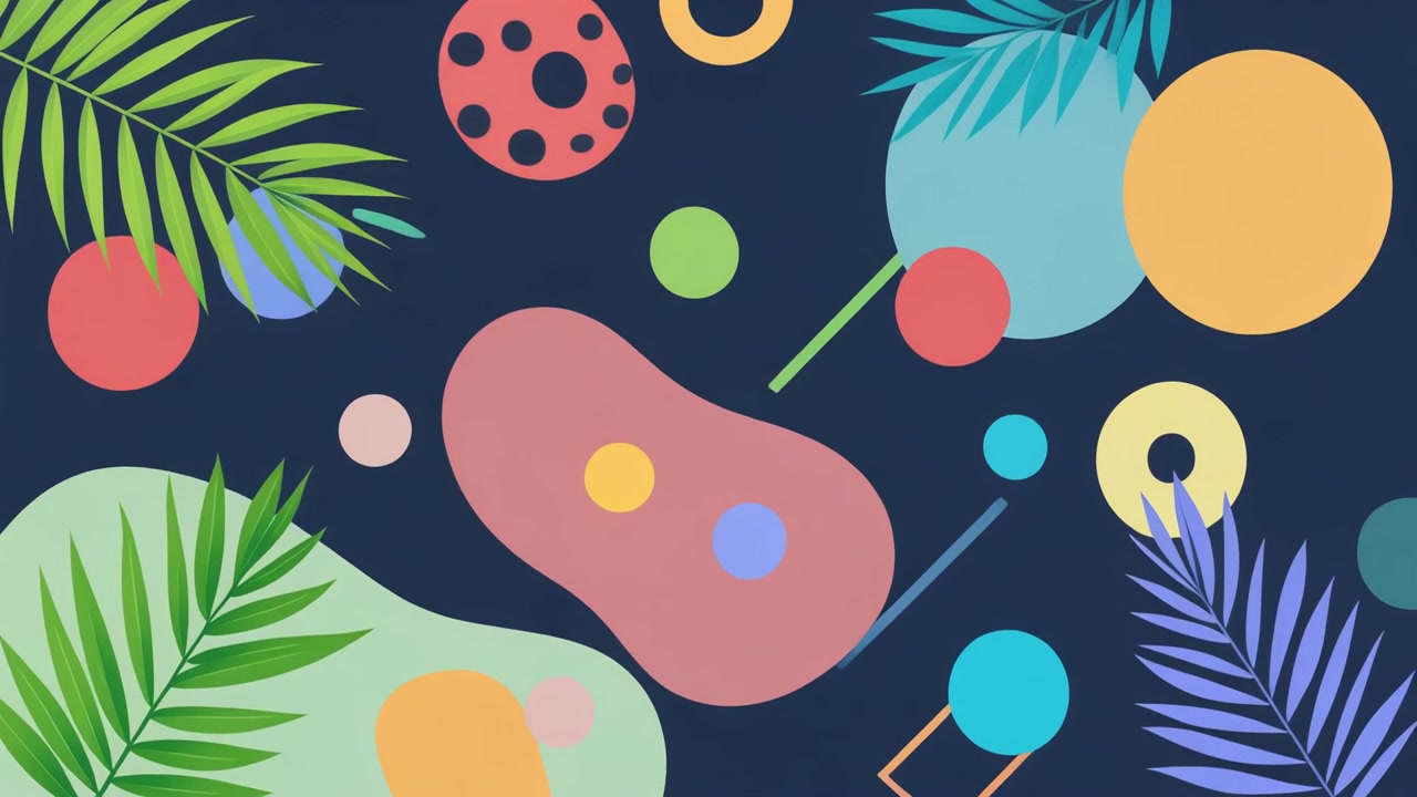 Abstract Motion Graphics with Tropical Leaves and Geometric Shapes
