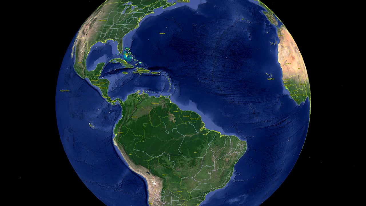 Panama with flag. 3d earth in space - zoom in Panama outer