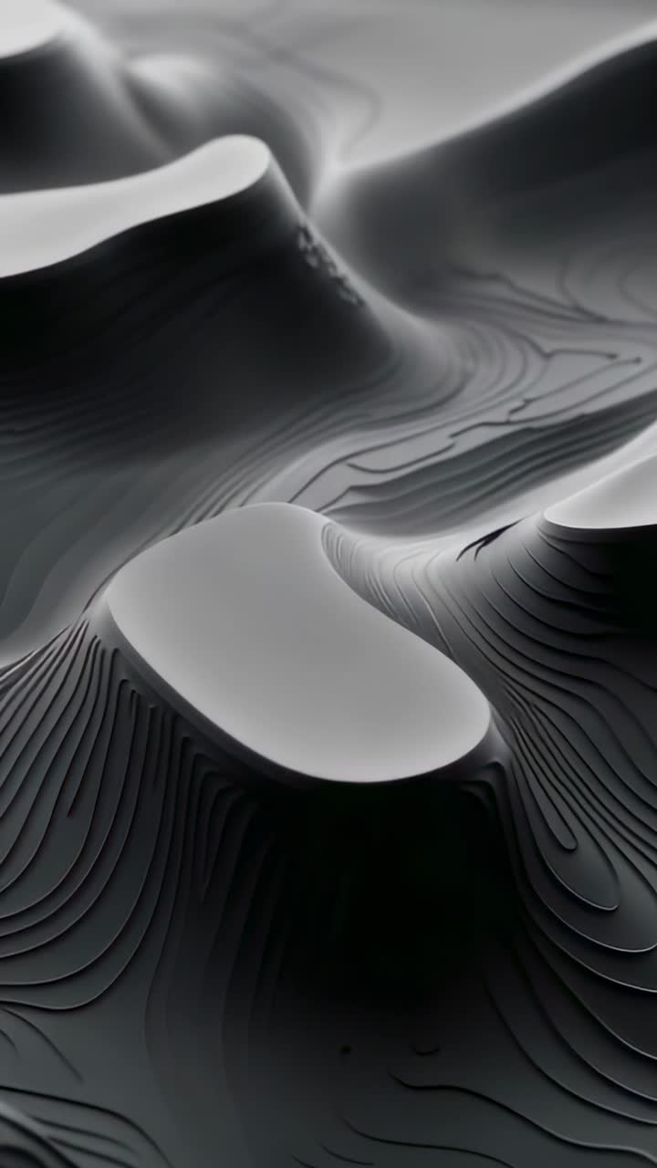 Vertical video: Holding camera before panning around ridges in digital void, revealing contours