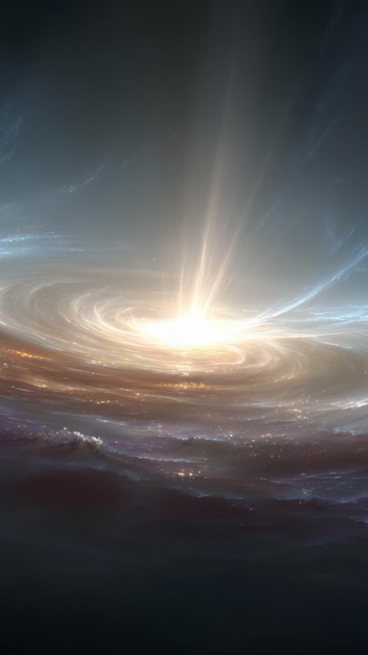 A Majestic Cosmic Phenomenon: Dazzling Light Emanates from a Swirling Galaxy, Illuminating the Vastness of Space in a Beautiful Celestial Dance