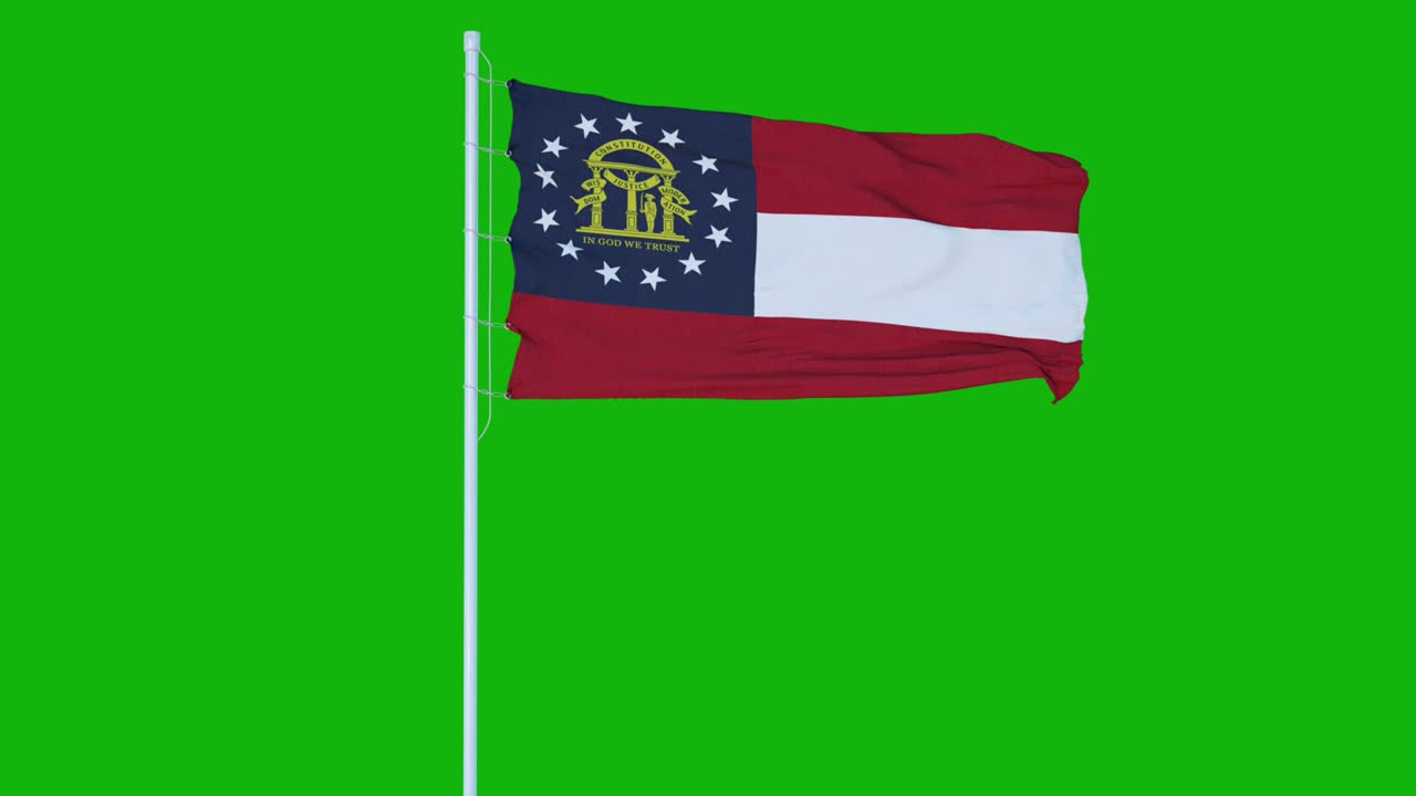 bandera del estado de georgia de los estados unidos ondeando en el viento en pantalla verde o fondo clave de croma