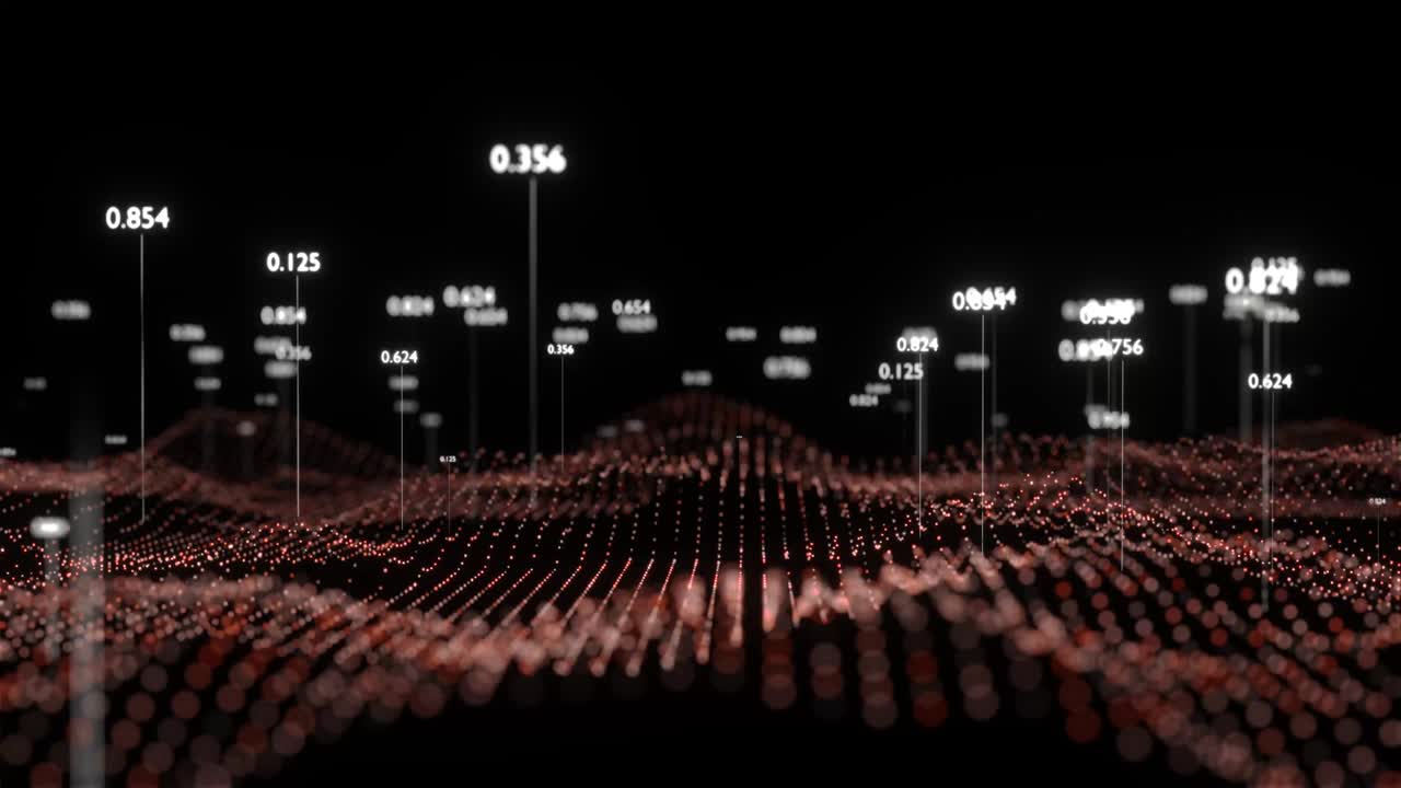 Abstract Digital Red Wave of Particles with Text. Seamless loop