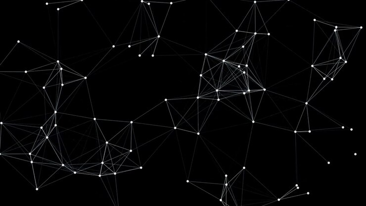 Connessione di rete digitale astratta con punti e linee bianche in movimento