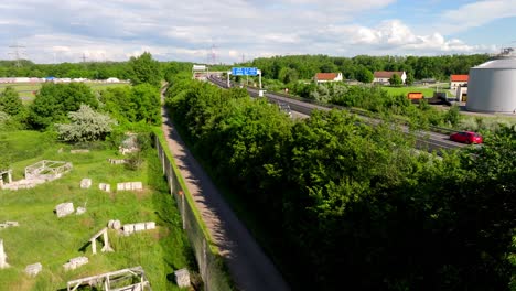 city road and paintball park - aerial drone shot