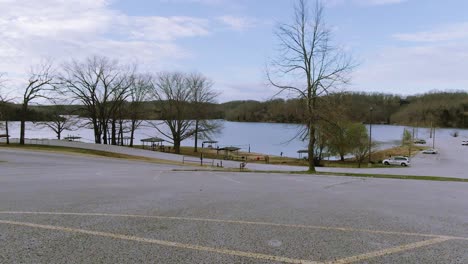 truck pulls boat at prairie creek marina of beaver lake in rogers, arkansas