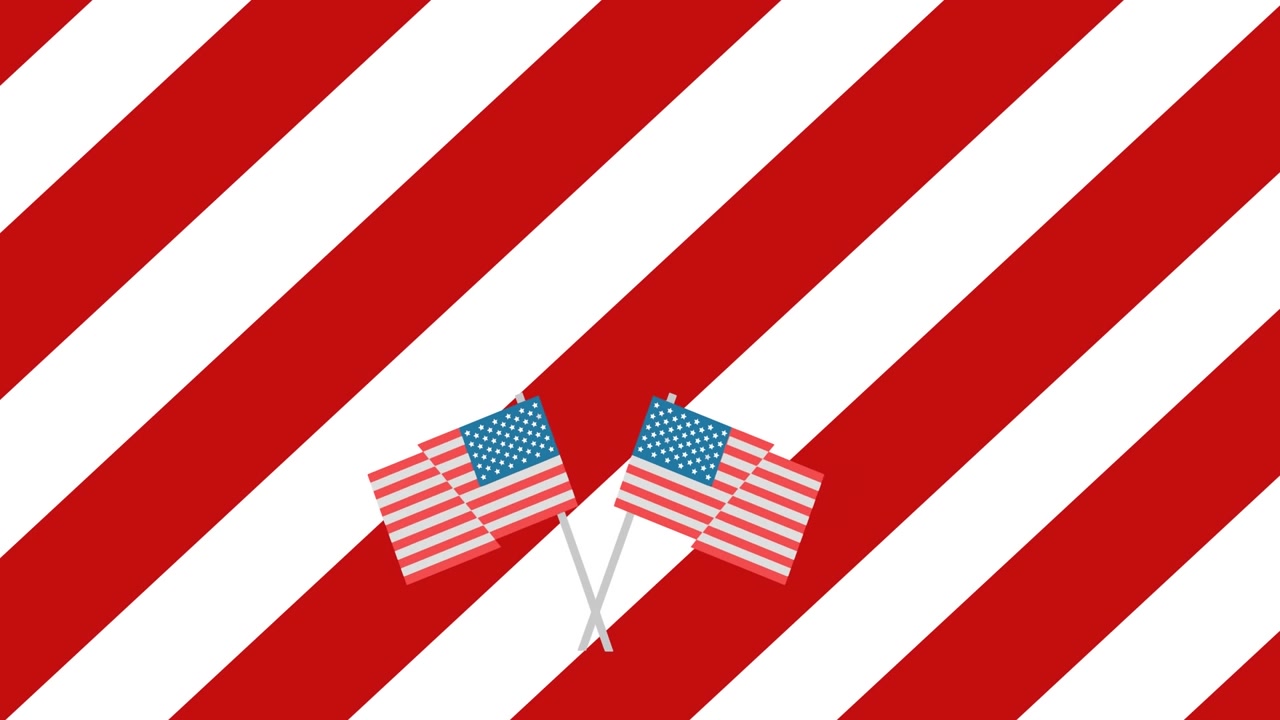 Animation of usa flags over striped white and red background