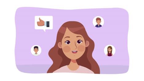 animación de marketing de redes sociales con chicas e iconos
