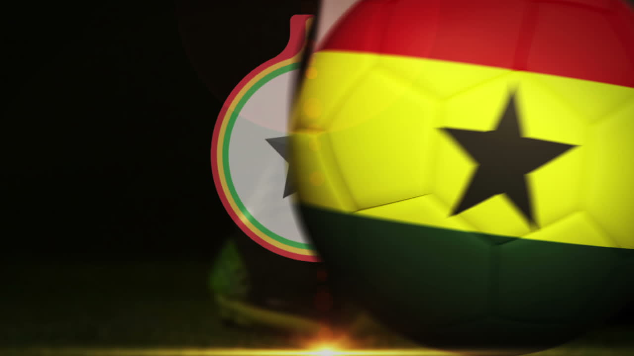 jugador de fútbol pateando la pelota de la bandera de ghana