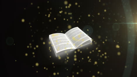 animación de manchas amarillas brillantes sobre un libro abierto