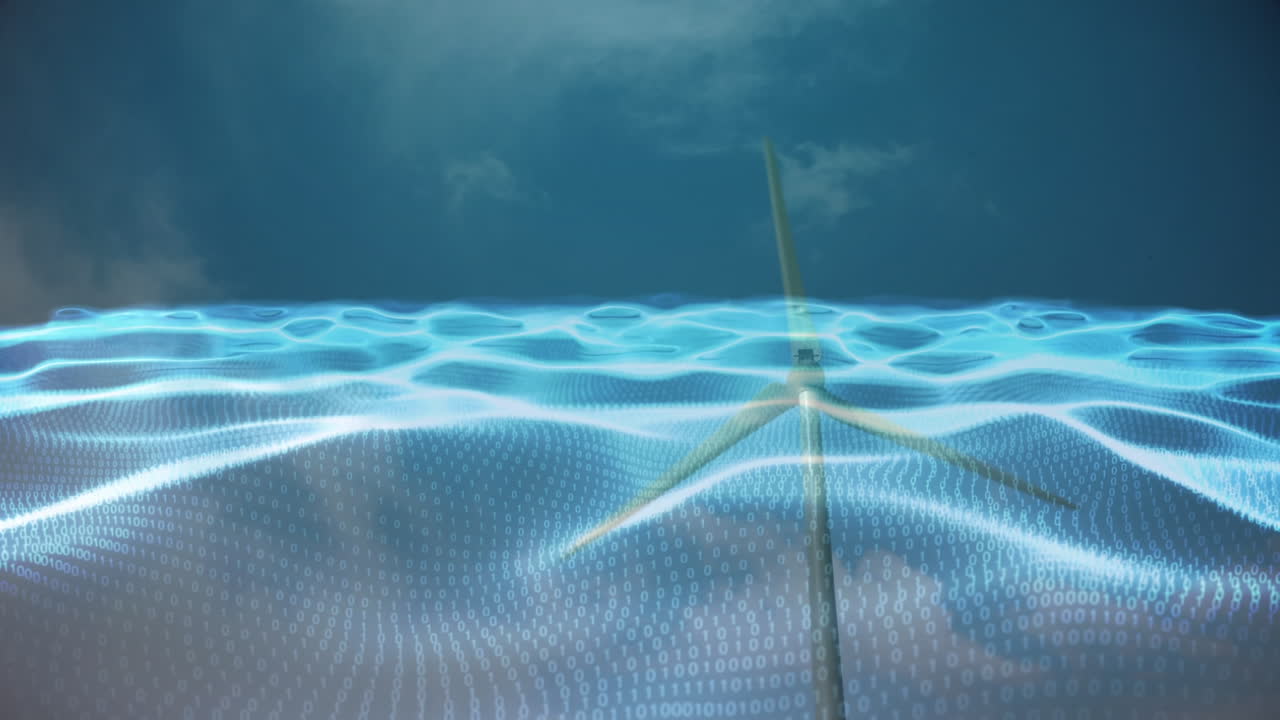 풍력 터빈에서 데이터 처리의 애니메이션