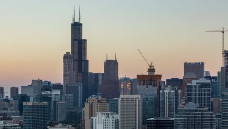 chicago willis tower and city skyline day to night sunset timelapse