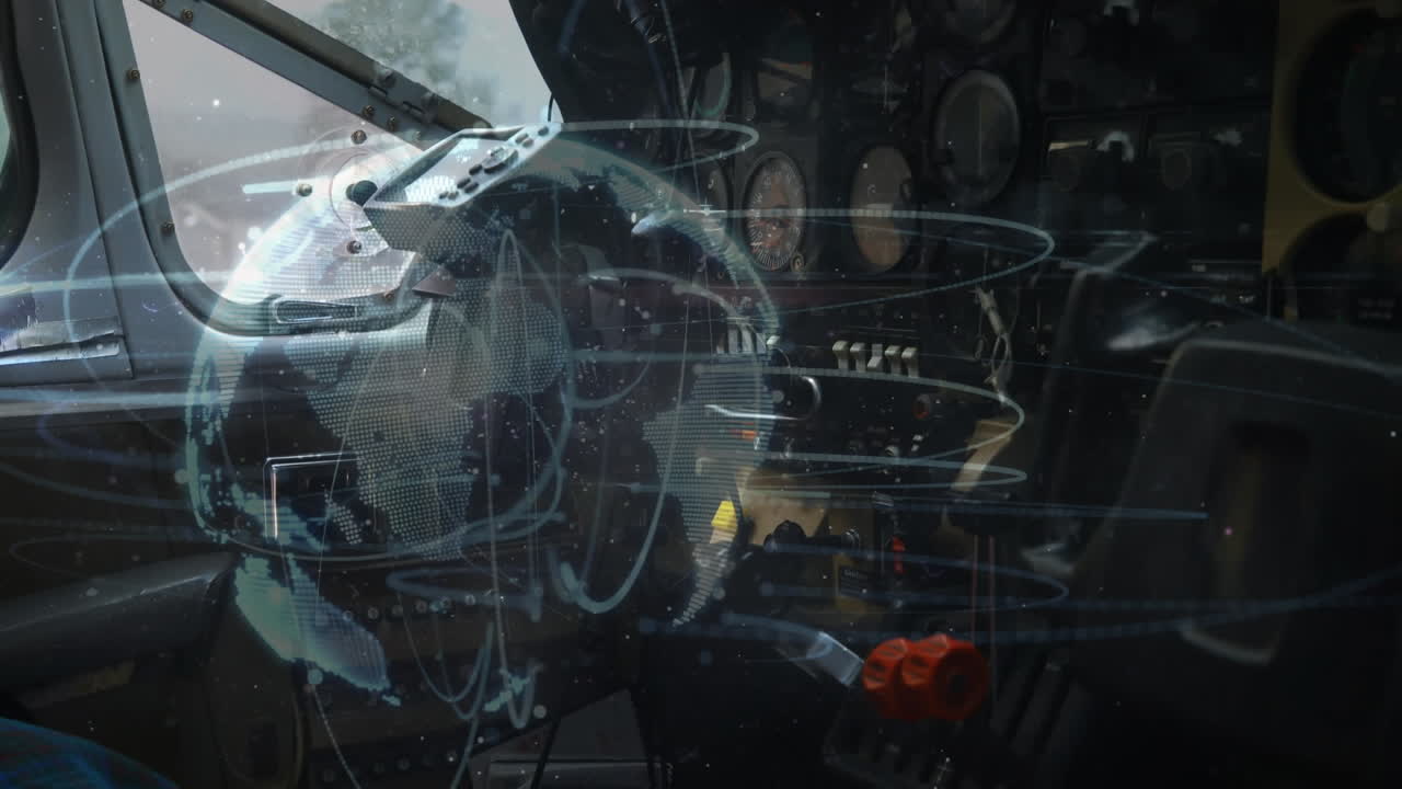 globo de red de plexo girando contra la vista frontal del tablero de instrumentos de aviones privados