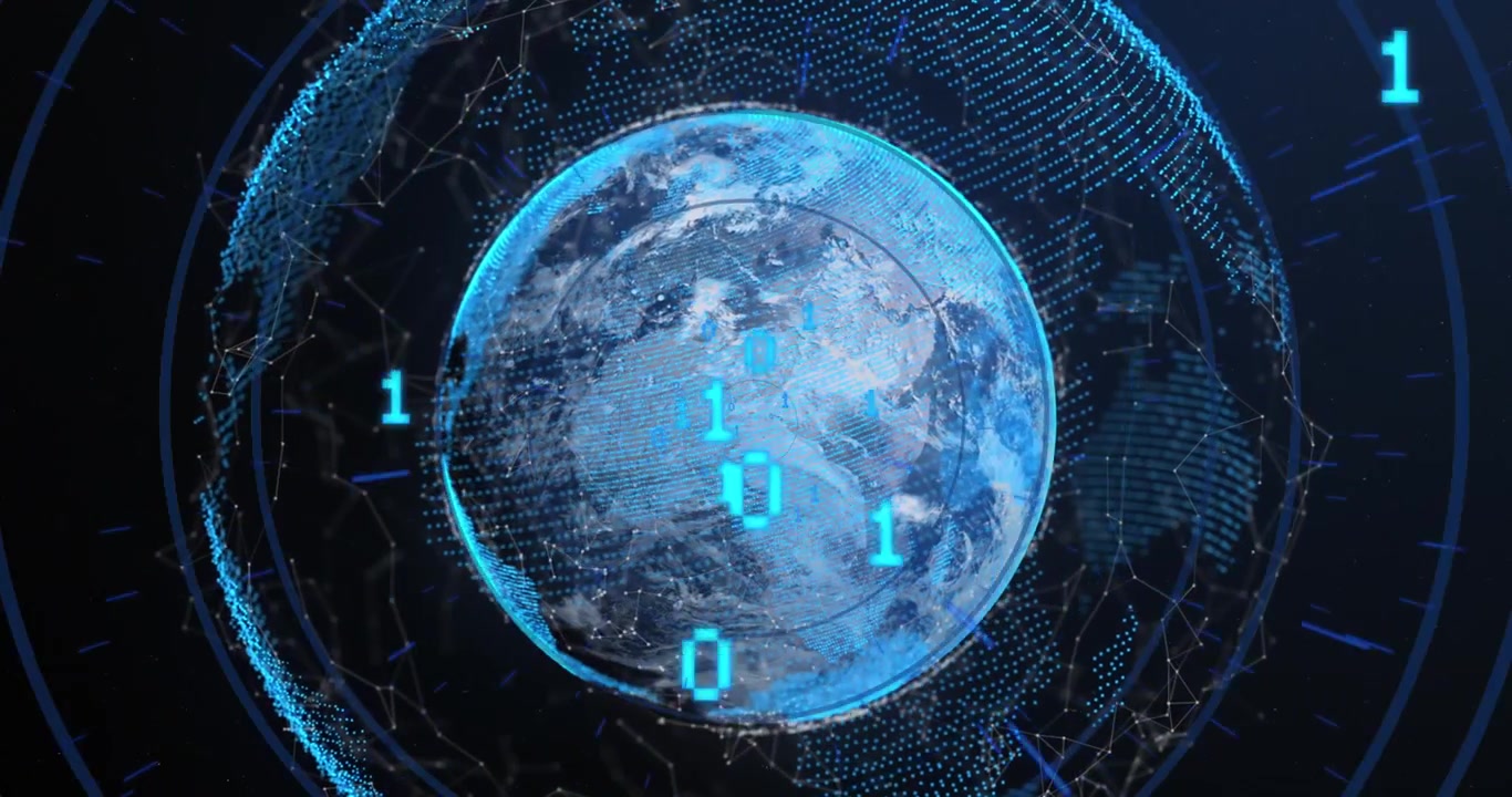 Animation of binary coding and network of connections over globe against blue background