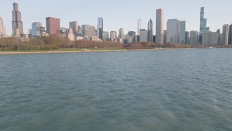 aerial view of chicago and lake michigan at sunrise