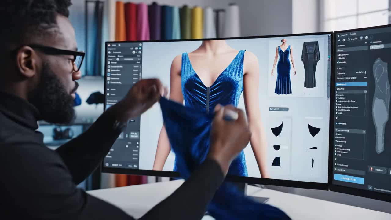 Fashion Designer Working on Dress Design