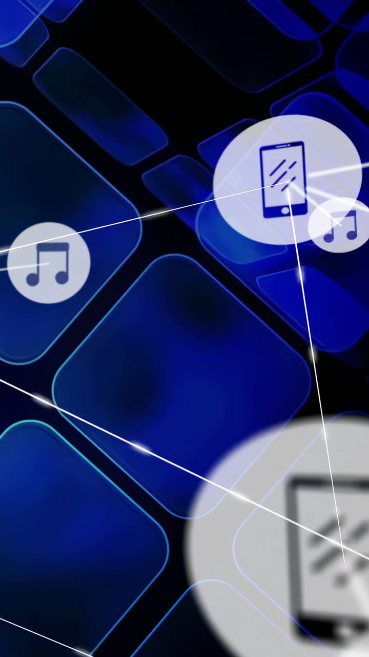 Network nodes fading in from left, forming phone node music network visualizing streaming links