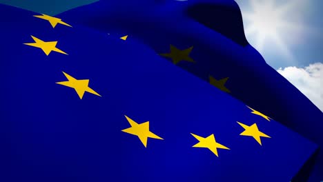 union flag and european flag waving against sky