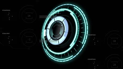 animation of rotating safe lock over data processing on black background