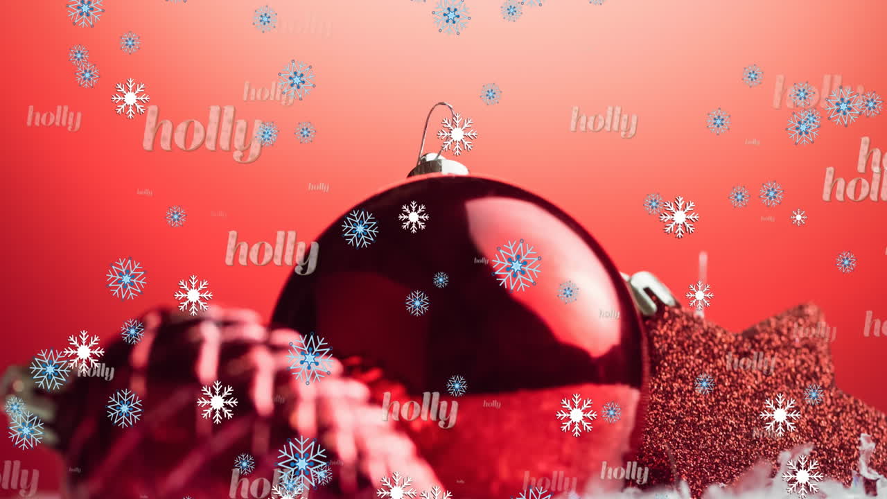 animación de felicitaciones de navidad texto sobre decoraciones de navidad y nieve