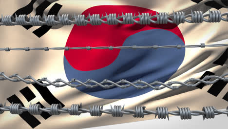 barbed wires against south korea flag