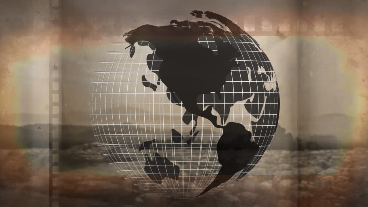 빈티지 영화 줄무 ⁇ 에 대해 회전하는 지구