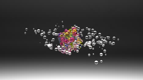 esfera abstracta rosada partículas blancas amarillas movimiento renderizado en 3d